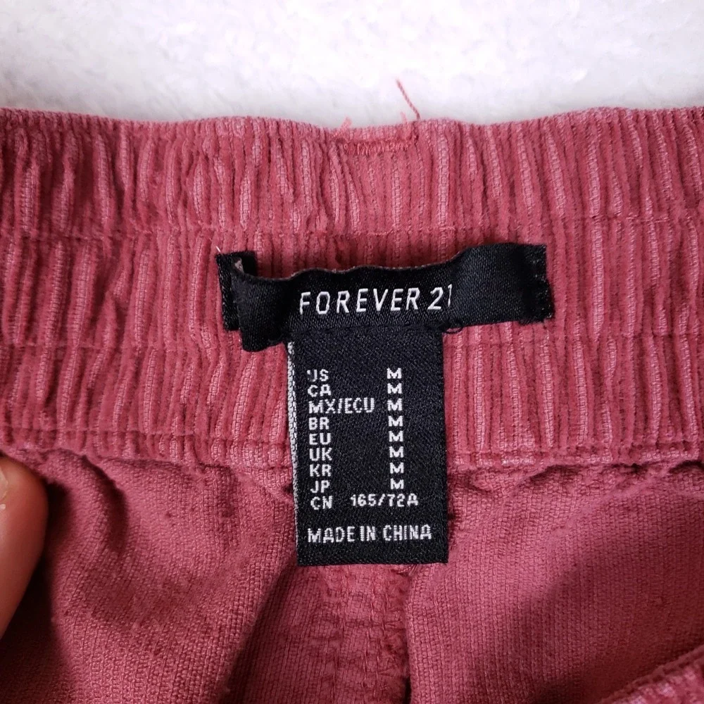 Forever 21 Corduroy Pants Pleated Straight Leg Medium Pink Coastal - Picture 7 of 10